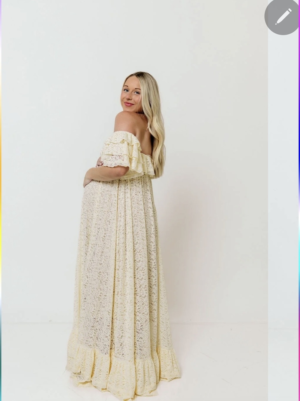Off-Shoulder Lace Maxi Dress in Cream